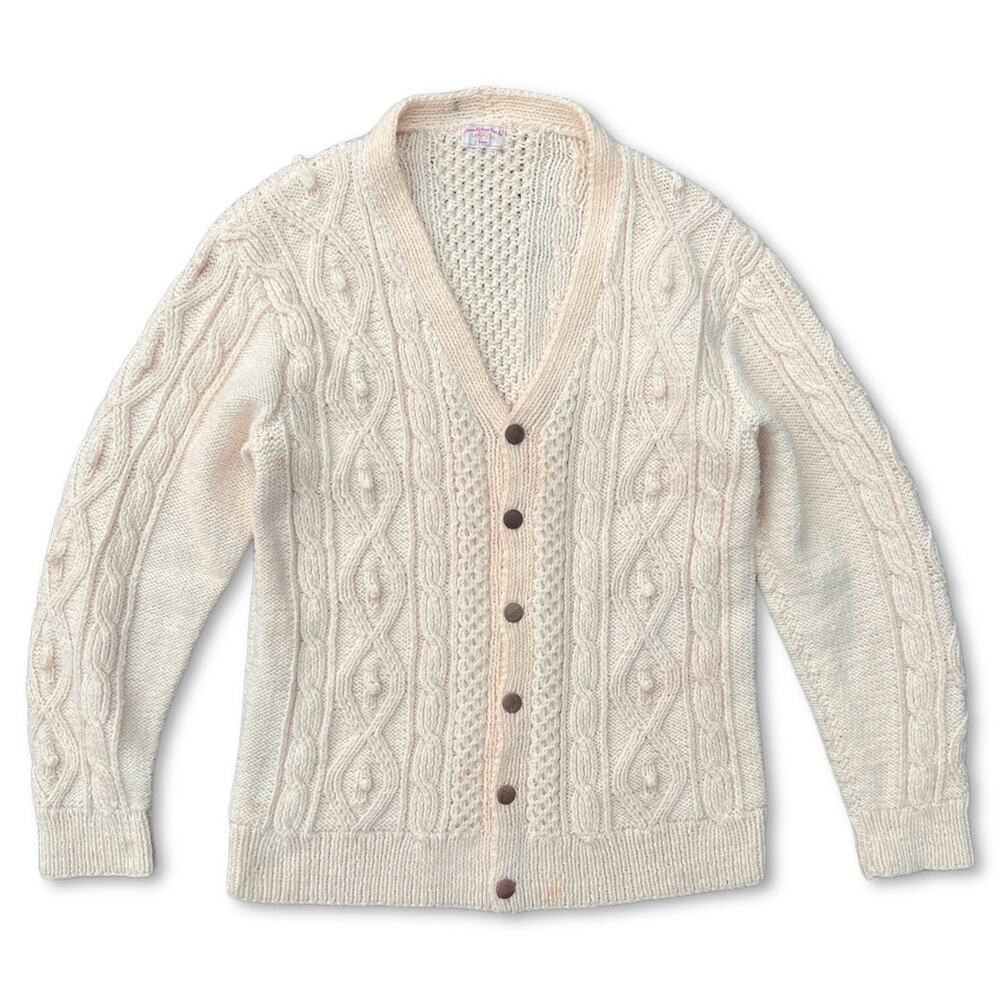 Vintage Chunky Grandpa Cardigan‎ Cream Color | Size Large Women